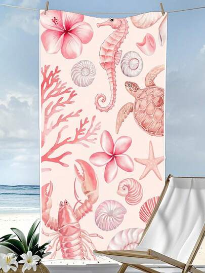 [Siêu mềm, nhanh khô 250gsm] Khăn tắm biển in hình sinh vật biển màu nước: cá ngựa, rùa, san hô, sao biển, kích thước 70*140cm/90*180cm, thấm hút cao, khăn tắm di động, trang trí phòng tắm, thích hợp cho mùa hè, đi biển, bơi lội, du lịch, cắm trại, tập thể dục.