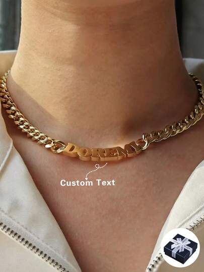 Dây chuyền tên cá nhân hóa phong cách đường phố unisex bằng thép không gỉ, trang sức hip hop, phong cách đường phố cổ điển, dây chuyền cá tính, mặt dây chuyền nặng bằng thép không gỉ mạ vàng, dây chuyền tùy chỉnh, vòng cổ ôm sát cổ, phù hợp cho bé trai, bé gái, bố, các cặp đôi (Ngày của Cha, Lễ tốt nghiệp, Ngày của Mẹ), phụ kiện tiệc sinh nhật, phụ kiện tiệc tùng, phong cách hip hop, chế tác tinh xảo.