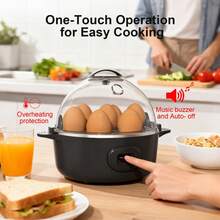 Electric Egg Cooker For Seven Eggs With A Musical Alert, Safety Features Against Overheating, And Rapid Cooking Options For Hard, Soft, And Medium Eggs. It Also Comes With A Poacher That Is Easy To Clean And A Compact Food Steamer - 黑色 - 查看 6