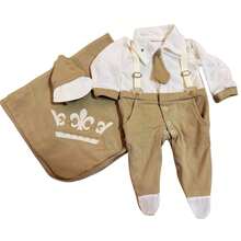 SAIDA MATERNIDADE BEBE RECEM NASCIDO MENINO COM SUSPENSÓRIO 100% ALGODÃO  KIT 4 PEÇAS/MATERNIDADE/MACACÃO - BEGE 2991 - Visão 3