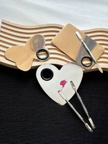 Two-Piece Stainless Steel Nail Polish Palette Set, Makeup Palette, Easy-To-Clean Makeup Palette, Cosmetic Pigment Mixing Tools - Silver - View 3