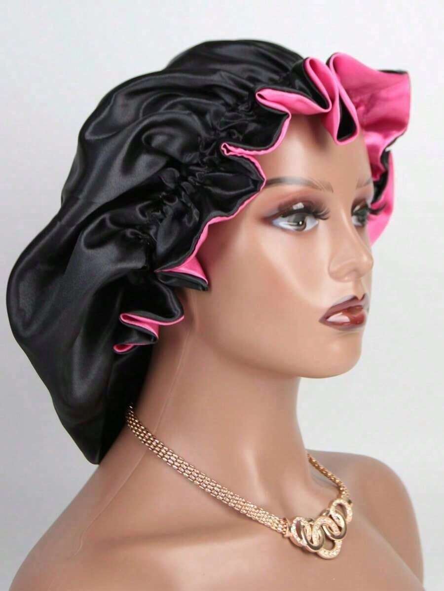 1pc Two Tone Satin Hat Silk Bonnet Satin Bonnet - 基本型 - 查看 1