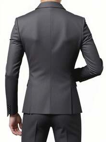 Men Slim Business Casual Suits Dress Three Pieces Set Jacket Pants Vest Male Wedding Groom Wedding Blazer Coat Trousers Waistcoat High-Quality Professional Commuting Suit Sets - Màu xám đen - Xem 3