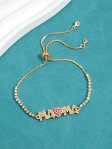 1pc Letter "MAMA" Pendant Bracelet, Inlaid Heart Pendant Bracelet, Mother's Day Gift, Holiday Gift - Style 1 - View 7