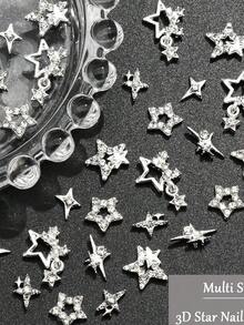 30pcs Gold Star Nail Art Decorations, Shiny 3D Star Nail Gems, Starry Nail Art Accessories, Y2K Style Decor, Suitable For Acrylic Nail Decoration Nails Nail Supplies - Bạc - Xem 6