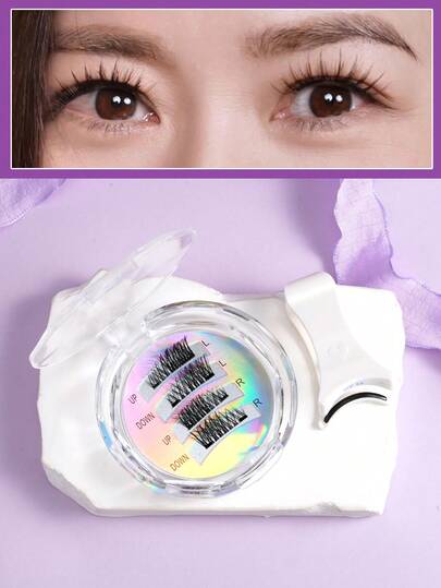 1对磁性假睫毛，无需胶水，易于佩戴，适合初学者，自然美化双眼