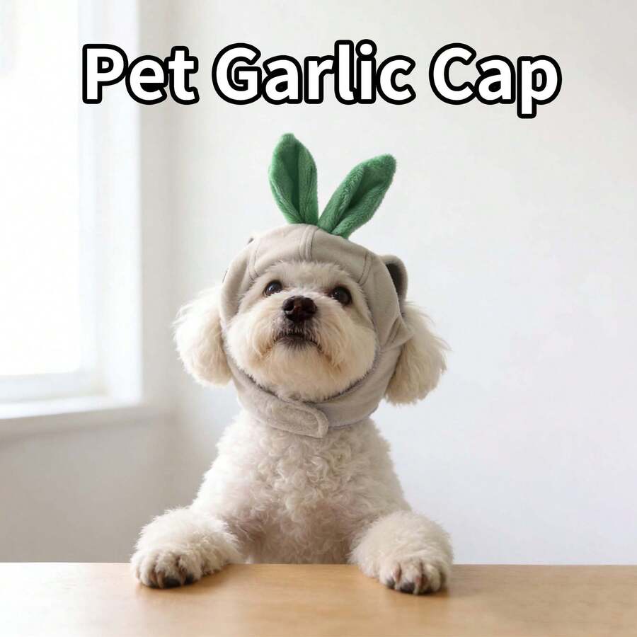 Cute Garlic Shape Pet Hat With Elastic Hook And Loop, Funny Vegetable Pet Headwear For Cats & Small Dogs - Multicolor - View 1
