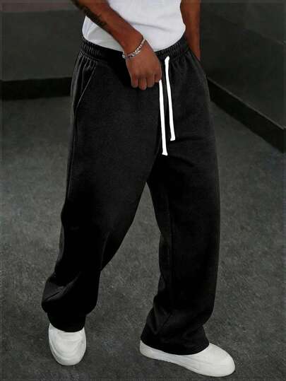 1pc Men's Solid Color Minimalist Style Knit Pants, Suitable For Sports & Casual Wear, Fashion Versatile, Comfortable , Great Gift For Boyfriend/Husband Black Spring