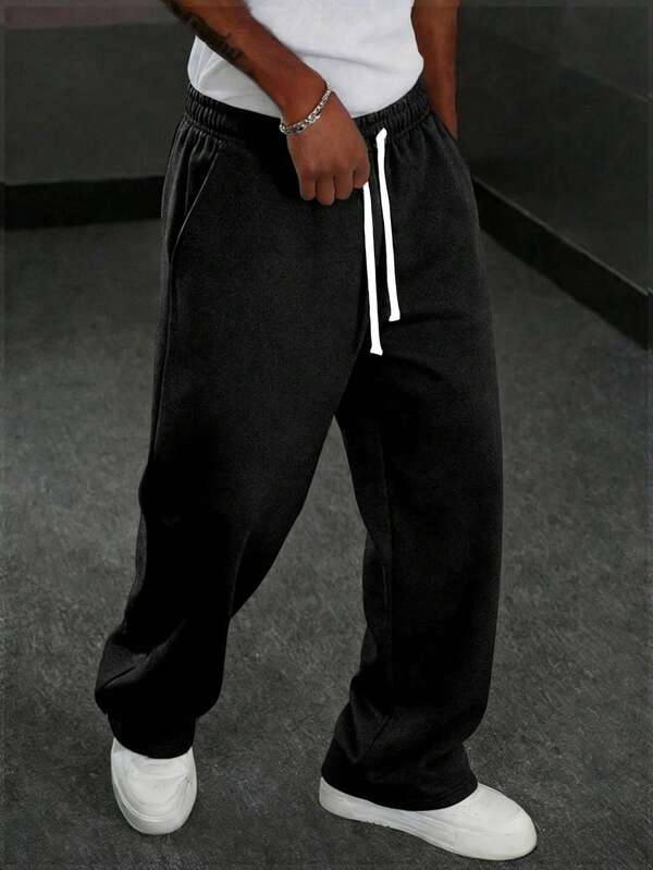 1pc Men's Solid Color Minimalist Style Knit Pants, Suitable For Sports & Casual Wear, Fashion Versatile, Comfortable , Great Gift For Boyfriend/Husband Black Spring