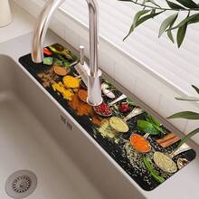 1pc, Kitchen Seasoning Pattern Sink Faucet Suction Pad, Drain Pad, Kitchen And Bathroom Sink, Countertop, Drain Pad, Diatomite Washbasin, And Cuttable Quick-Drying Pad. - Multicolor - View 9