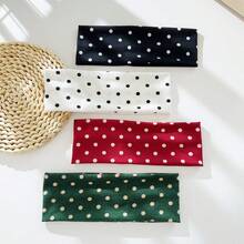 Polka Dot Wide Headband For Women Jewelry Women Aesthetic Vintage Elastic Hair Band Stylish Minimalist Headwrap Elegant Easter Gym Yoga Sport Accessory Soft Daily Wear Hairhoop Gift For Her Collection - 卡其色 - 查看 3