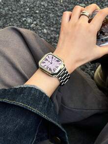 1 Set Silver Metal Strap + 1 Silver Armor Silicone Protective Case, Compatible With Apple Watch - Silver - View 8