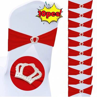 10 piezas Bandas elásticas para sillas con moño, fundas elásticas universales para sillas con hebillas de corona para decoración de bodas, fiestas y eventos