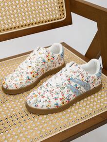 Giày thể thao nữ cỡ lớn màu xanh nhạt, giày học sinh, giày sneaker phối màu thời trang, họa tiết hoa Halloween, giày thể thao buộc dây thoải mái, chống trơn trượt. - Màu xanh nhạt - Xem 8