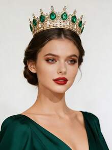 Elegant Gold Royal Style Crown, Inlaid With Pink Teardrop Gems, Suitable For Attending Balls And Formal Occasions,Summer,Beach,Wedding,Festival,Birthday - Multicolor - View 5