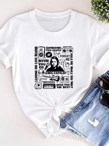 women t-shirt print Lewis Capaldi T Shirt ConcerT Pop Music Tour Merch Birthday For Her long or short sleeves - Weiss - Übersicht 6