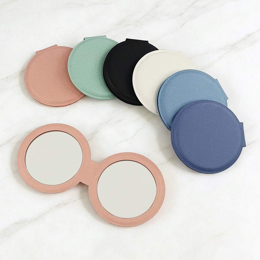 New Soft PU Dual-Sided Makeup Mirror, Portable Travel Mirror, Compact Size - Multicolor - View 1
