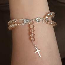 Double Rosary Bracelet Gold Plated - Champagne/Silver - View 2