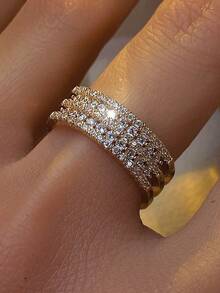 1枚奢华多层全钻戒指，独特设计叠戴戒指，优雅通勤女款戒指 - 戒指 - 查看 5