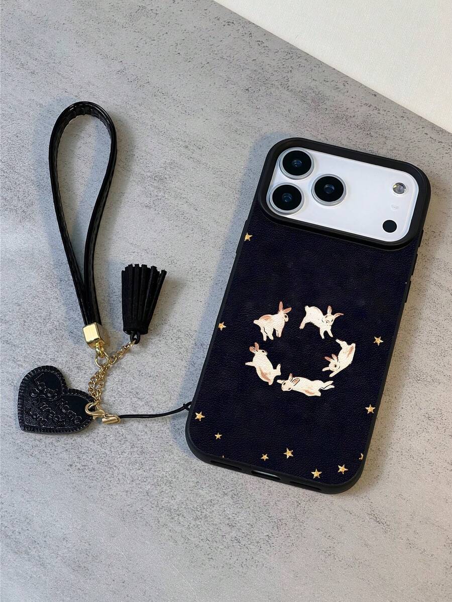 1个新款极简时尚个性化星兔图案防水防震防滑高品质磨砂软手机壳 + 时尚心形仿皮挂绳手链，兼容，送给朋友、家人、情侣、生日、节日的绝佳礼物 - 彩色 - 查看 1