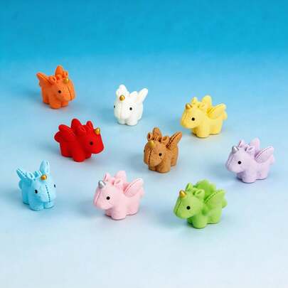 15pcs Resin Cartoon Solid Color Magical Creature Figurines, DIY Phone Case, Keychain, Car Decor, Craft Supplies, Random Colors