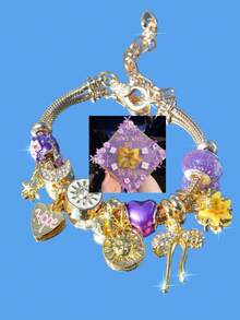 日月手链一条，蝴蝶结樱花手链一条，情书手链一条，紫色花朵手链一条，奇幻精灵角色扮演手链一条 - 金色 - 查看 2