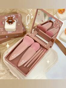 5-In-1 Mini Makeup Brush Set With Mirror, Blush Brush, Foundation Brush, Travel Makeup Tool Kit, 5pcs Portable Makeup Brush Set, Makeup Brush Set, Makeup Brush Set, Complete Makeup Set, Makeup Brush Set, Complete Makeup Set, Brush Set, Makeup Brush Set, Makeup Gift Set, Set, Gift, Professional Makeup Brushes, Complete Makeup Set - Multicolor - View 3