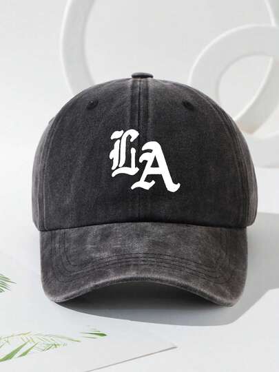1顶男女通用LA字母印花水洗棒球帽，复古可调节，适合户外旅行、海滩等场合，男女皆宜。