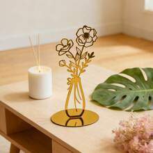Nordic Style Gold Acrylic Vase Decor, Hollow Flower Art Desktop Ornament For Living Room And Bedroom - 1PC - View 5