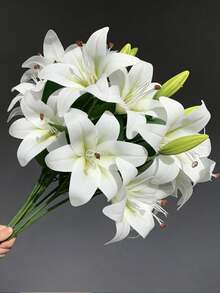 1pc/3pcs/5pcs 34cm Artificial White Silk Lily Flowers, Suitable For Home Decor, Wedding Bouquets, Birthday Parties, Tablescapes, Garden Decor, Wedding Ceremonies, And Bridal Bouquets, High-Quality Artificial Floral Decoration - Multicolor - View 7