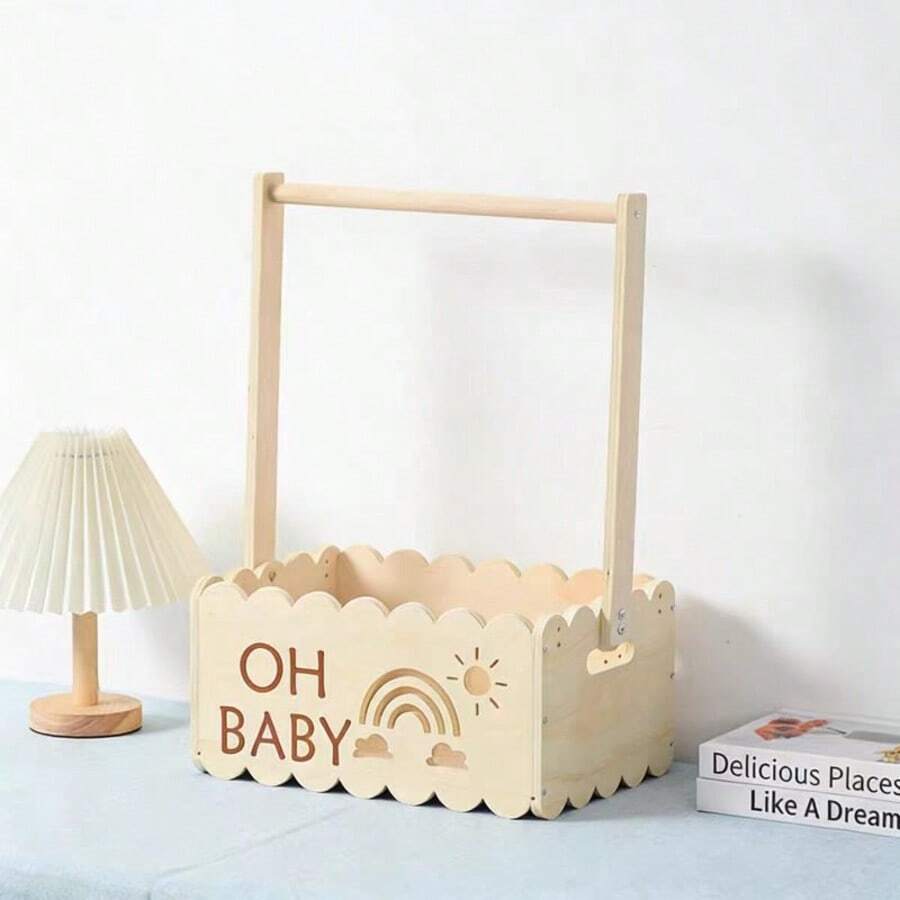 1pc Wooden Storage Basket, Storage Rack With Hanging Rod And Storage Basket, Multi-Functional Storage Rack For Clothes And Toys - Multicolor - View 1