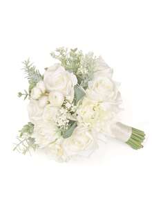 1 ramo de rosas de boda, adecuado para la novia y las damas de honor - Blanco - Ver 3