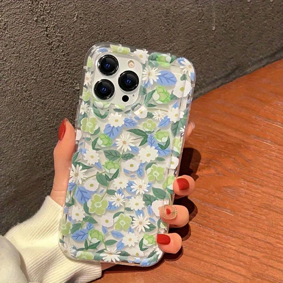Floral Cushion Shockproof Full Screen Phone Case Compatible With Apple, Suitable As Birthday And Christmas Gift For Girlfriend, Daughter, Couples, Teens, Also Fits Models - شفاف - مشاهدة 1