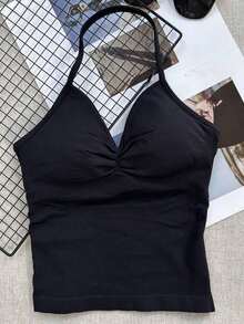 Women's Yoga Sports Bra Sleeveless Cropped Activewear Top, Elastic Fitness Workout Tank Top, Breathable Black Summer - 黑色 - 查看 12