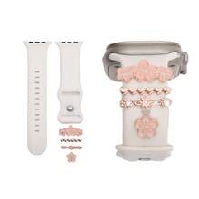 4pcs Sakura Element Watch Band Decorative Rings, Zinc Alloy Rose Gold Delicate Accessories Including 3D Sakura, Rhinestone Heart, Rhinestone Star, Minimalist Sakura Designs, Compatible With Apple. And Other Mainstream Smartwatches (Watch Band Not Included), Adding Spring Romantic Atmosphere To Your Wrist, Creating Unique Personal Style With Premium Quality - Mouldless - View 5
