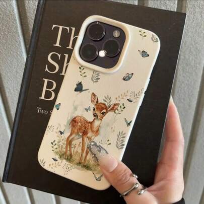 1pc TPU Material Spring Floral & Butterfly Deer Pattern Phone Case, Compatible With Apple 17 Pro Max/17/16 Pro Max/15/13/12/11, S20 FE/A15/S24/A55, Note 11/12/13 Pro, Full Coverage Anti-Drop Soft Protective Cover