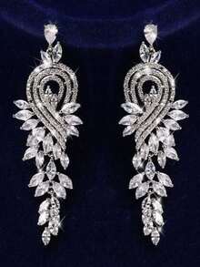 1 Pair Sparkling Pendant Tassel Earrings, Suitable Parties, Gatherings, And As Wedding Gifts - Bạc - Xem 4