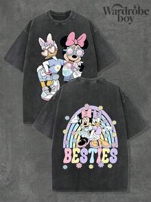 Disney Short Sleeved Washed Cotton Printed T-Shirt, Cartoon MINI Daisy Pattern T-Shirt, Mother's Day T-Shirt, 2026 New T-Shirt, Suitable For Both Men And Women, High-Quality Pure Cotton T-Shirt, Suitable For All Seasons, Comfortable And Breathable | Exquisite Design | Excellent Gift Selection - 黑色 - 查看 1