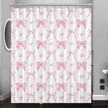 1/4 Piece Cute Pink Bow Shower Curtain Set, Modern Stylish Bathroom Curtain Set, Includes Waterproof Shower Curtain, Non-Slip Rug, Toilet Lid Cover, Bath Mat And 12 Plastic Hooks, Machine Washable, Jacquard Woven Waterproof Polyester Fabric - A - View 20