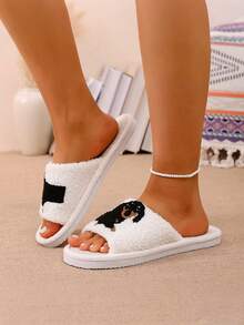 Unisex Open-Toe Slippers, Cartoon Indoor Slippers - White - View 4