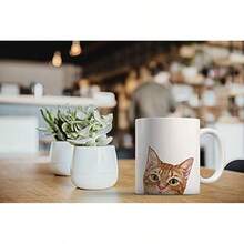11盎司橙色虎斑猫陶瓷咖啡杯/茶杯，双面印花陶瓷杯，可重复使用，微波炉和洗碗机适用，生日/母亲节礼物 - 藍灰色英國短毛貓 - 查看 6