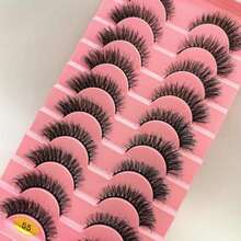 10 Pairs 3D Thick Curly False Eyelashes, Natural Imitation Mink Fur, Long-Lasting Daily Beauty Eye Lashes - Black - View 1