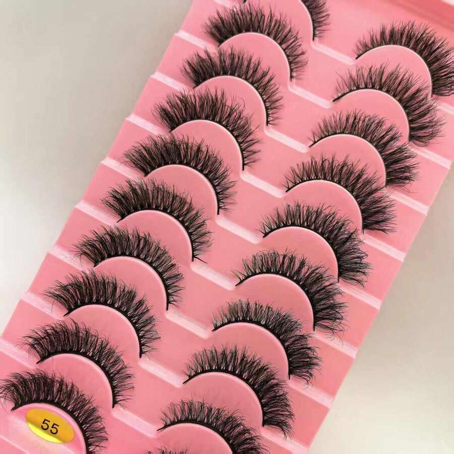 10 Pairs 3D Thick Curly False Eyelashes, Natural Imitation Mink Fur, Long-Lasting Daily Beauty Eye Lashes - Black - View 1