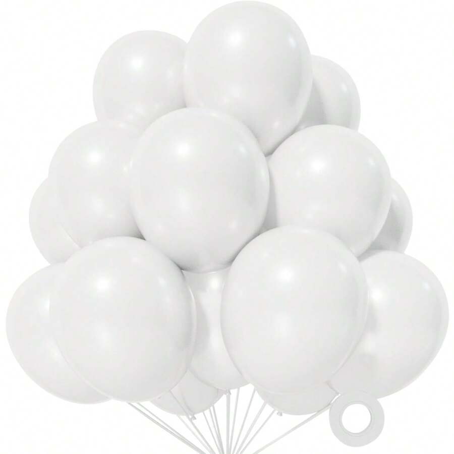 20pcs 12-Inch White Latex Balloons, For Wedding Engagement Party Decoration (Includes 1 White Ribbon) - View 1