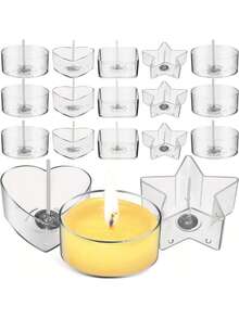 10 pièces Porte-bougie en plastique transparent résistant à la chaleur, convient pour la fabrication de bougies DIY - en forme de cœur et rond - très adapté pour Noël, les amateurs de bougies et la décoration de Noël pour les amateurs de lune DIY. - A - Voir 3