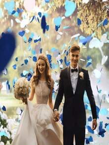 1000pcs Ocean-Themed Heart-Shaped Confetti - Premium Ombre Blue Color Paper Shreds Set, Navy/Sky Blue/Powder Blue, Suitable For Bridal Shower, Christmas Table Decor, Valentine's Day Proposal Decor, Luxury Balloon Arch Filler, Anniversary Party Decor (Beach Theme Celebration Confetti) - A - View 2