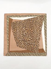 1pc Bandana With Leopard Print & Geometric Pattern, Suitable For Daily Use As Scarf, Headband, Or Neckerchief - Multicolor - View 2