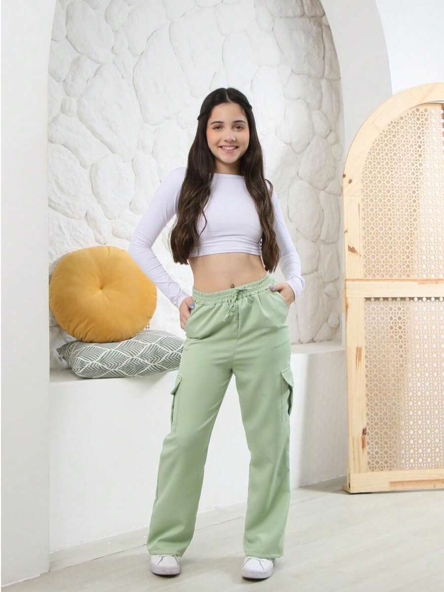 Girls' Tailored Trousers, Sizes 4 To 16, Fashionable For Little Bloggers - màu xanh lá - Xem 1