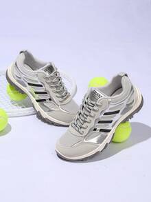 女士休闲运动鞋，新款百搭平底套脚鞋，时尚舒适轻便系带跑步鞋，圆头，透气 - 淺灰色 - 查看 7