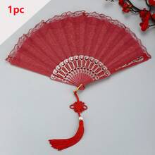 1pc Double-Layered Orchid Lace Fan - Dance Folding Fan - Suitable As A Gift For Friends - Multicolor - View 3